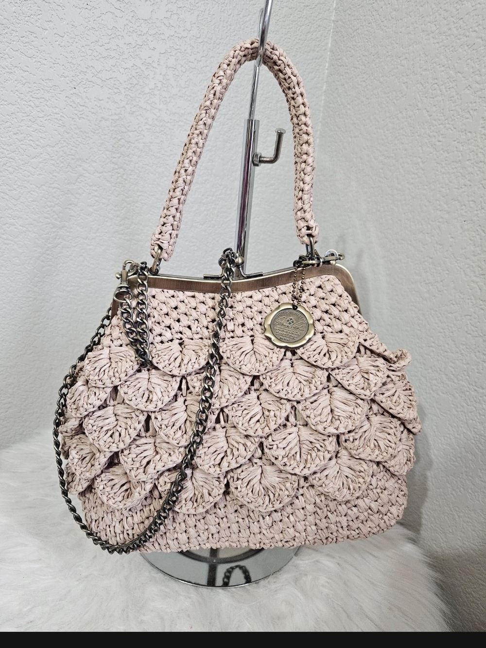 💥Patricia Nash Laureana Frame NWT💥Tan Color Raffia Kiss-lock Satchel - Picture 2 of 3
